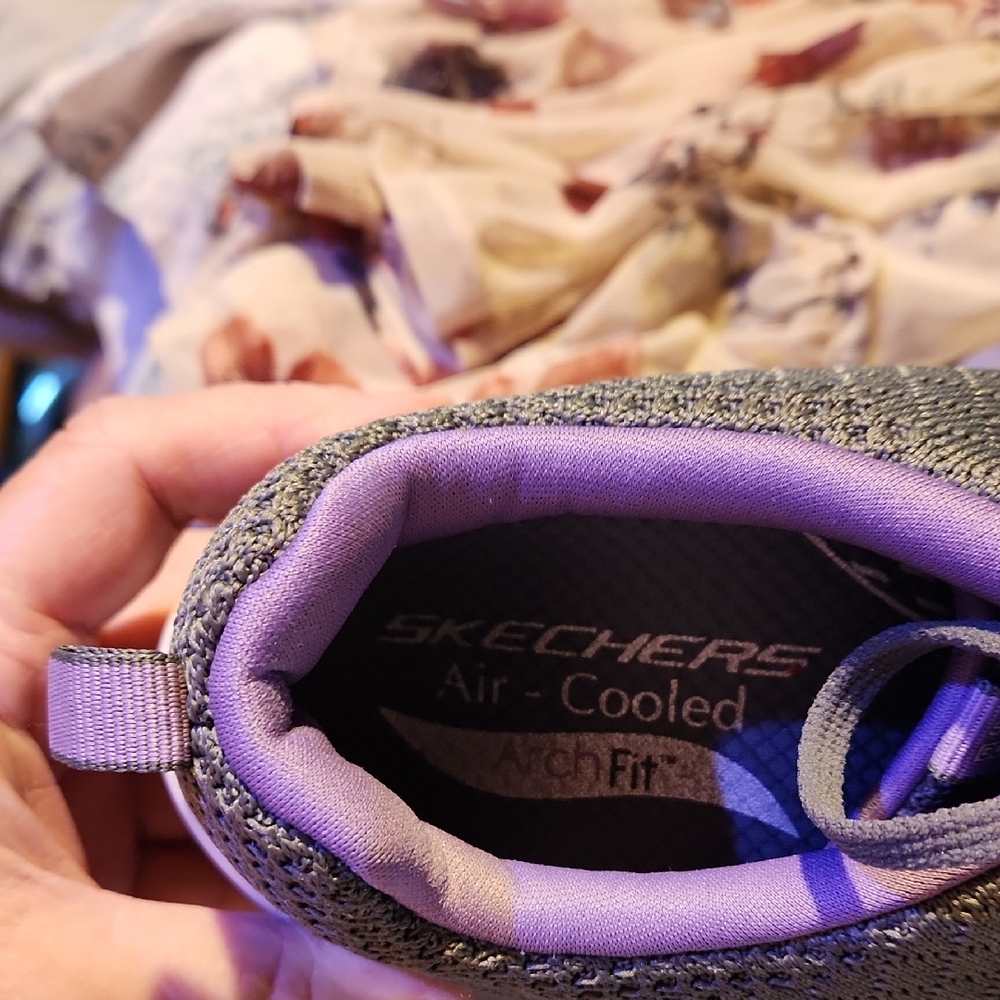 Skechers Women's Gray and Purple Athletic Shoes - Picture 2 of 5